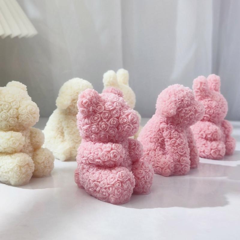 Valentine Silicone Rose Bunny-Mold Aromatherapy Candle Mold Epoxy Animal Plaster Mold for DIY Soap Present Candle Making