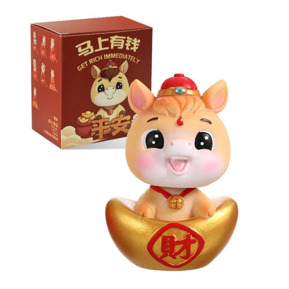 Resin Head-shaking Horse Figurine Cartoon Horse Wealth Lucky Charm Creative Desktop Ornament  Gift