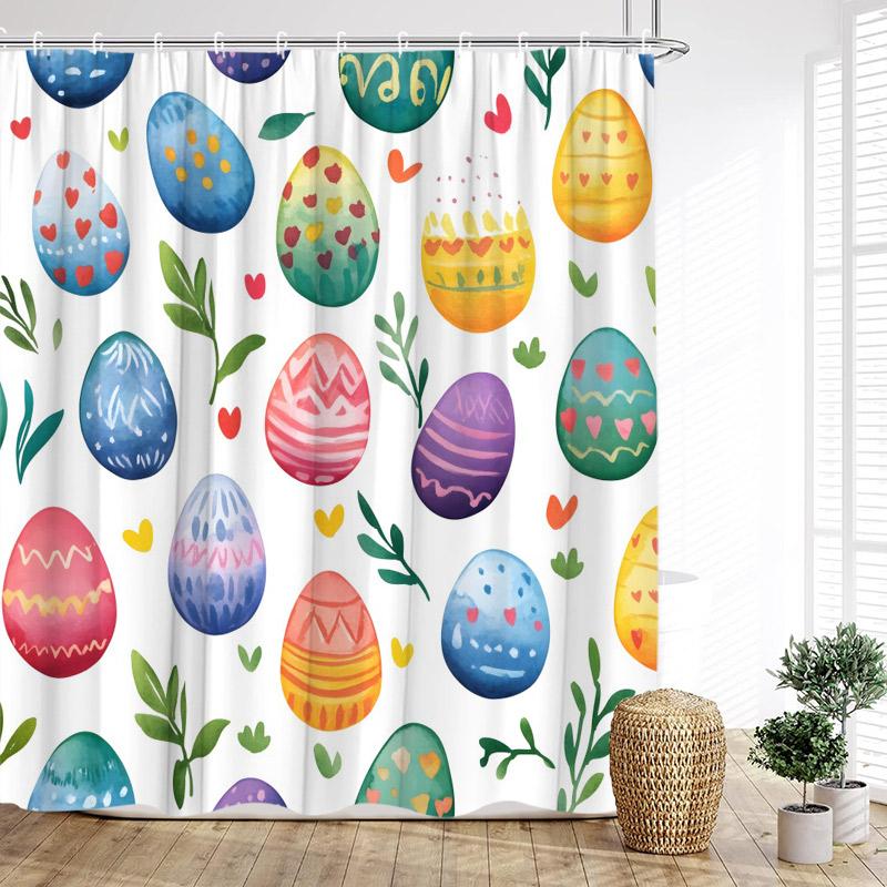 

Funny Easter Shower Curtains Cute Bunny Rustic Butterfly Floral Rabbit Eggs Fabric Home Bathroom Curtain Decorative With Hooks W60H190(CM)-1 Pcs