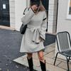 Women Lazy Style Lace Up Waist Loose V Neck Long Sleeve Midi Knit Dress