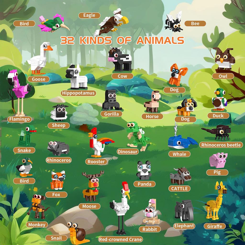 843PCS Land Animals Construction Block Playthings Land Small Animals Model Puzzle Blocks Toy Sets Ideal For Kid Desktop Ornament Gifts