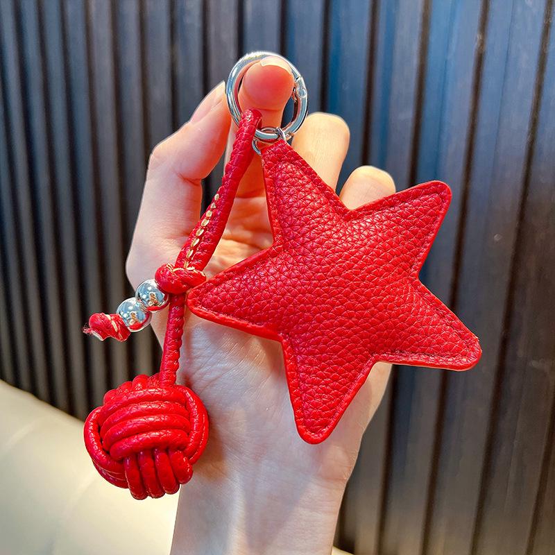 Star Charm Faux Leather Keychain for Bags & Car Keys - Autumn/Winter Design