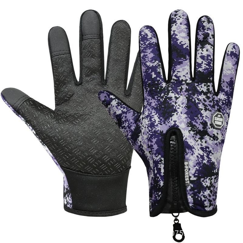 Zipper anti-splashing gloves Touch screen gloves Outdoor warm autumn and winter men's and women's velvet warm cycling gloves
