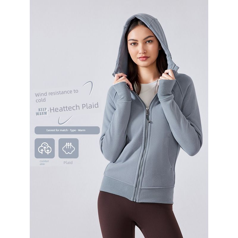 Winter Yoga Clothing Top Outdoor Sports Running Jacket Women Fall and Winter Fleece Cardigan Slim-Fit Hood Sweatshirt Women
