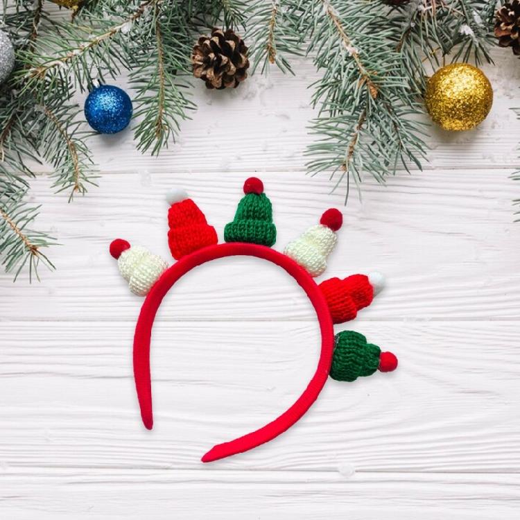 Knitting Christmas Santa Hat Headband Festival Props Hairhoop Family Gathering Headwear Holiday Celebration Headpieces