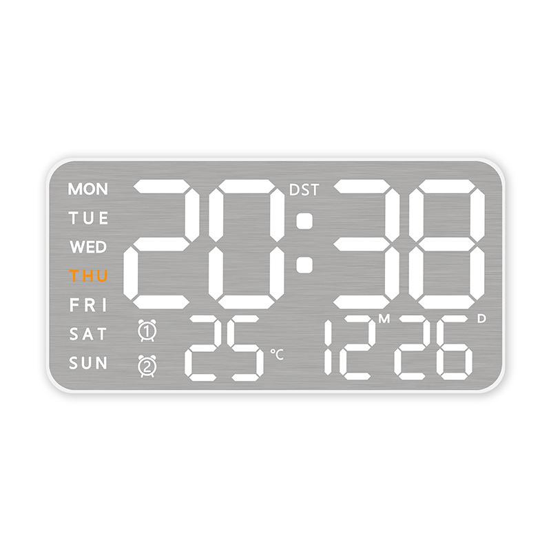 Brushed Metal Wall Clock: LED Multi-functional Electronic Alarm Clock