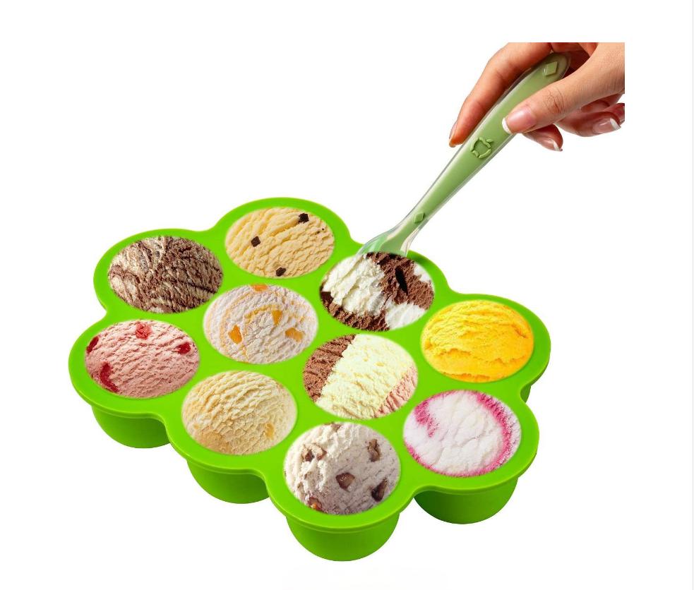 Reusable Container with Lid for Homemade Baby Food, Freezer Mold, Silicone Tray, 10 Holes