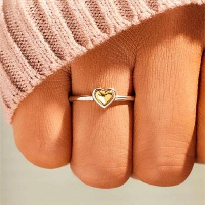 Huitan Heart Rings for Women Metal Two Tone Love Rings Eternity Wedding Band Accessories Modern Fashion Female Jewelry Dropship