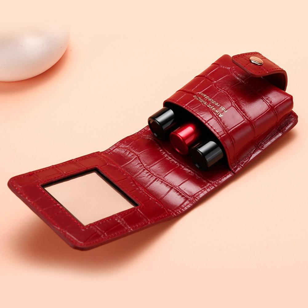 Simple PU Leather Crocodile Pattern Korean Style Lipstick Bag With Mirror Portable Mini Makeup Bag Storage For Women