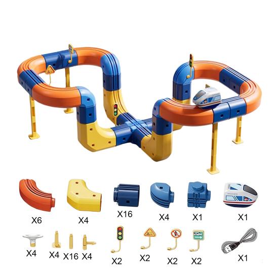 46/56/69 Adet/Set Çocuk Raylı Tren Oyuncakları Kendin Yap Yarış Arabası Küp Ray Yapım Kiti Küçük Çocuklar Erkek Kızlar Elektrikli Tren Ray Montaj Oyuncakları