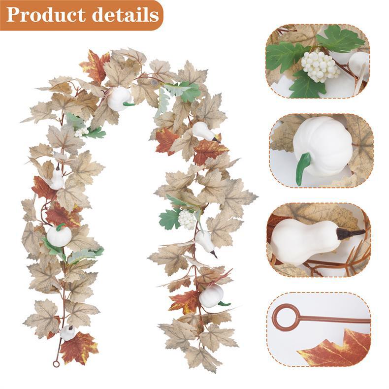 Autumn Harvest Maple Leaf & Pumpkin Vine Wreath for Living Room Decoration, Artificial Flowers & Greenery