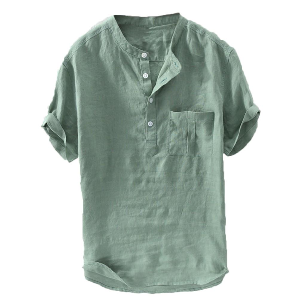 Herren Sommer Neue Baumwolle Hanf Knopf Kurze Ärmel Mode Große Bluse Top