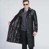 Men's Long Sheepskin Leather Winter Jacket with Velvet Lining, Windbreaker, Soft Leather Suit Collar