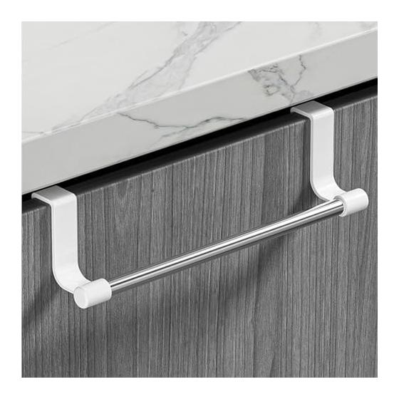 No Drill Towel Rack - Stainless Steel Over Cabinet Holder, Kitchen Door Bar, Sleek Cupboard Hanger, Safely Adjustable Over Door Organizer | Cabinet