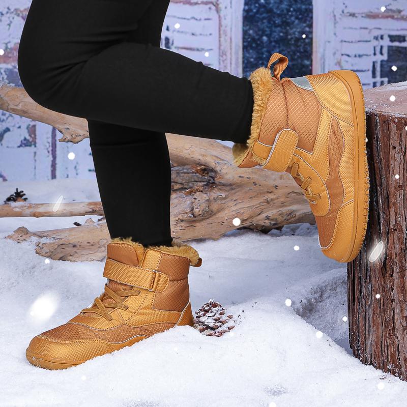 High-top Kids Cotton Shoes Plush Warm Snow Boots Boys Girls Winter Outdoor Hiking Sneakers Waterproof Non-slip