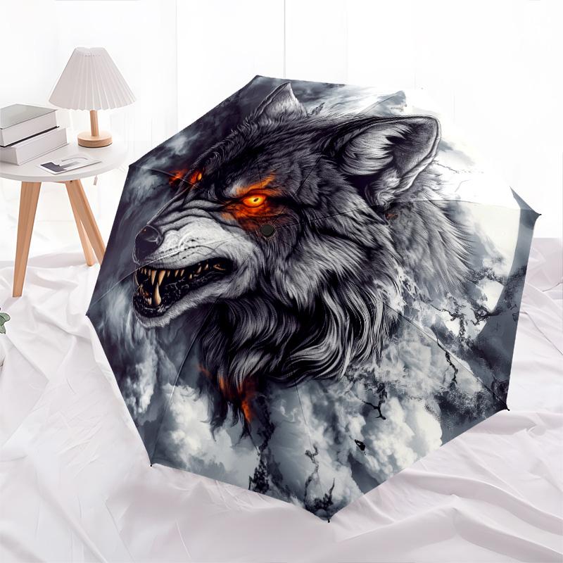 Roaring Wolf  Pattern, Automatic Folding Umbrella, Portable and Foldable Design, 8 Ribs, a Christmas or Birthday Gift.
