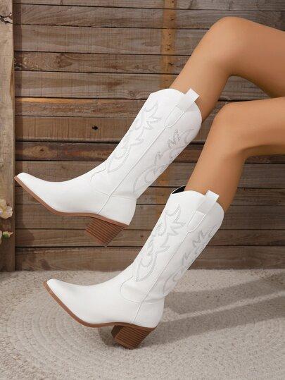 Large size thick heel pointed high boots high heel boots European and American western cowboy knight boots long boots women