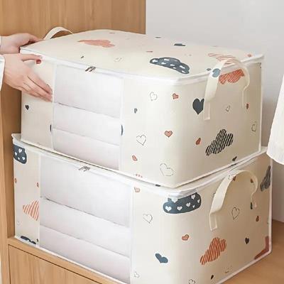 Bedruckte Aufbewahrungsbox mit großer Kapazität, tragbarer Haushalts-Kleider-Organizer mit Griffen, faltbarer, staubdichter Quilt-Reißverschlussbehälter
