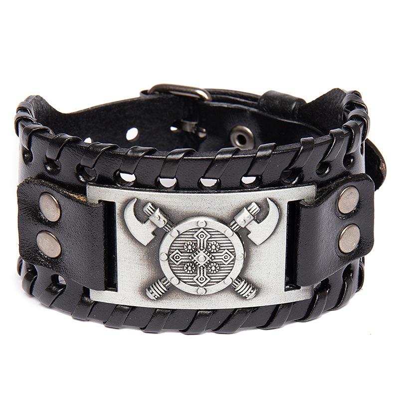 Trendy Totem Design Nordic Double Axe Irish Cross Bracelet Leather Woven Men's Bracelet Viking Accessorie Genuine leather jewelr