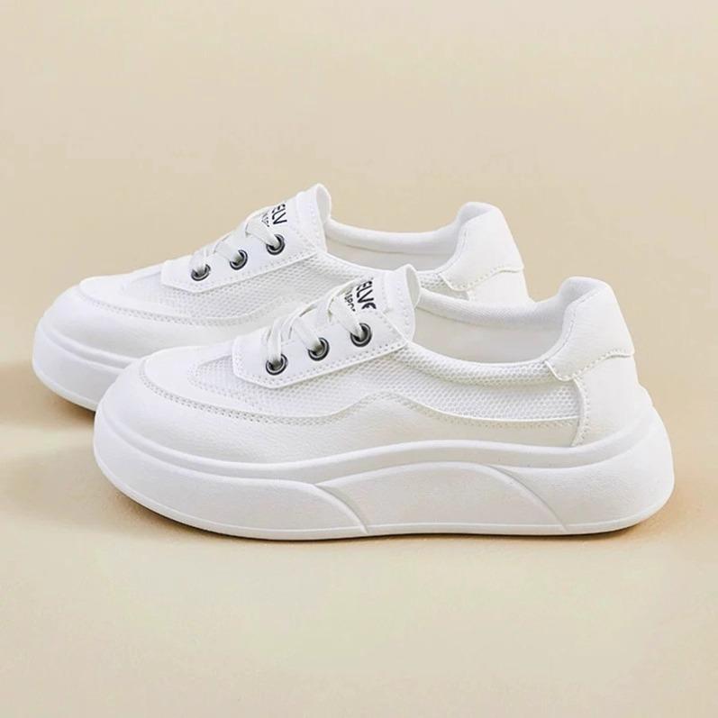Women's Shoes High-value Thick-soled White Shoes 2025 Spring New Versatile Shoes Ins Trendy Mesh Breathable Board Shoes