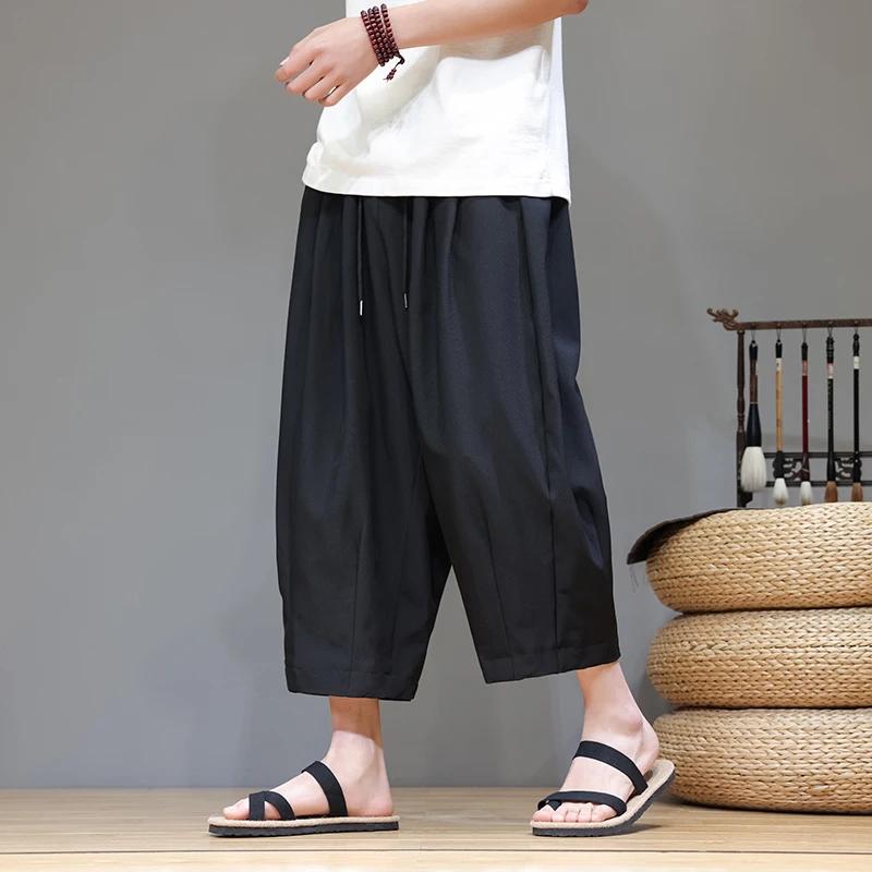 2026 Men Chinese Style Beach Pants Men Retro Streetwear Ankle-Lenght Bottoms Man Traditional Trousers Summer Harem Pants
