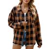 Women's Lapel Long Sleeve Plaid Shirt Loose Fit Elegant Commuter Pocket Design Wrinkle Resistant 100% Rayon Casual Oversized Shirt Jacket