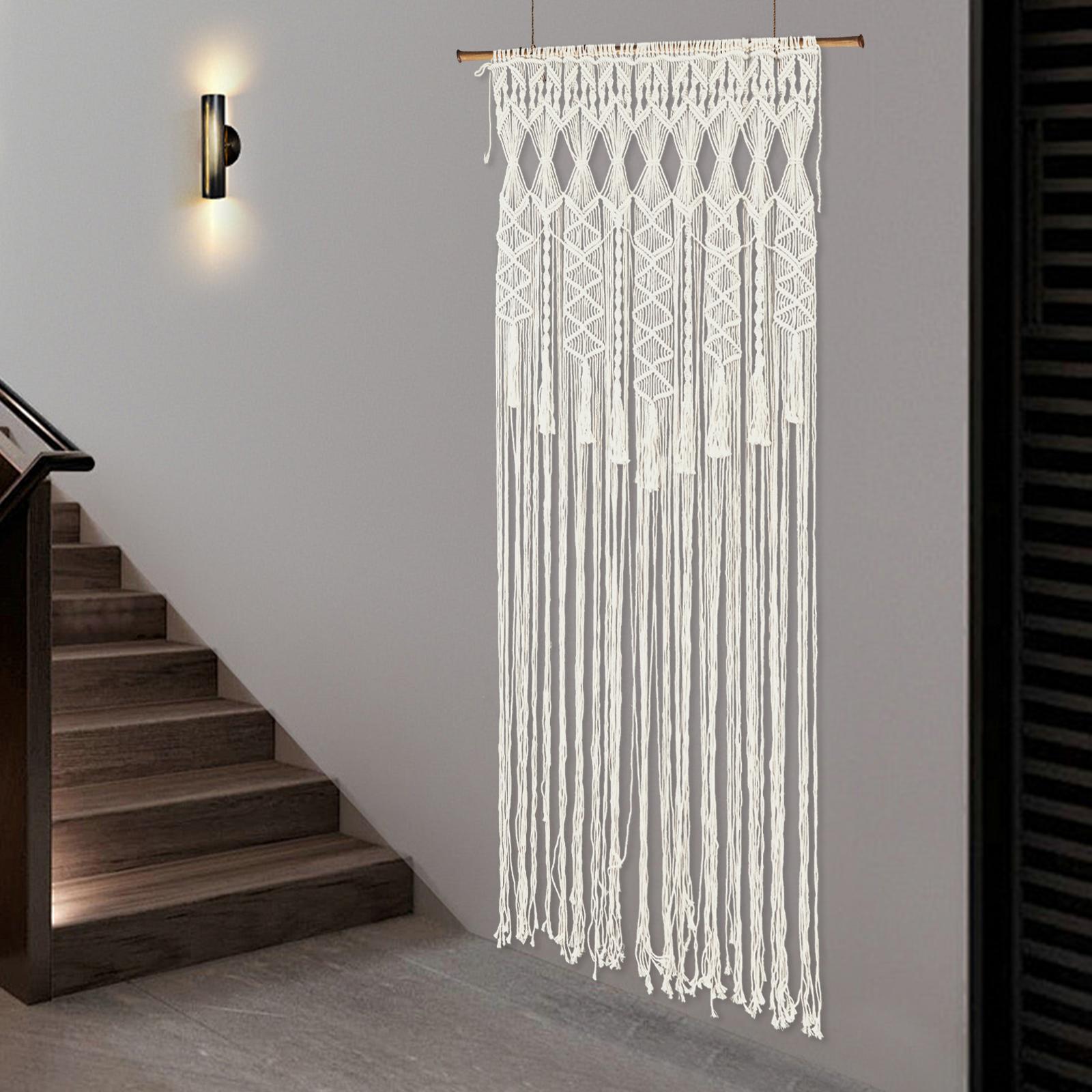 

Bymaocar Beige Polyester Cotton Macrame Wall Hanging 70.86*35.43 Inch Vintage Style Hand Woven Tapestry Boho Chic Art Home Decor бежевий