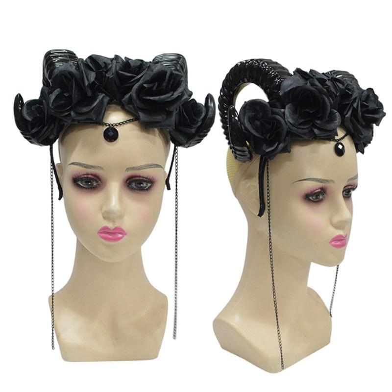 Halloween Antelope Horn Dark Rose Headband for Cosplay and Costume Party Decoration