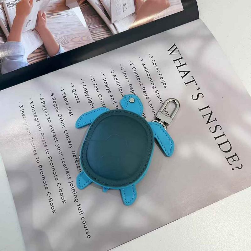 Genuine Leather Mini Earphone Pouch Turtle Keychain Coin Purse Daily Use Unisex Street Style