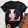 Pink Sakura Alphabet Shirts Gift for Women Letter S Floral Monogram Cartoon Tshirt Cherry Blossom Letters A B C D Casual Tops