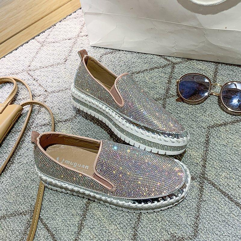 Fashion Aphixta Luxury Crystals Flats Women Slip On Red Pink Khaki Women Sexy Platform Casual Women Shoes Flats Female Rhinestone Loafer