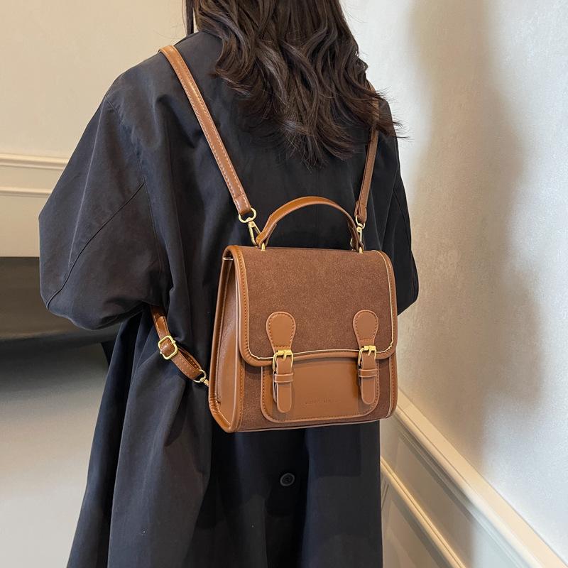 Retro Fashion Contrasting Color Backpack Women'S Trend Handbag Student Casual Women'S Bag