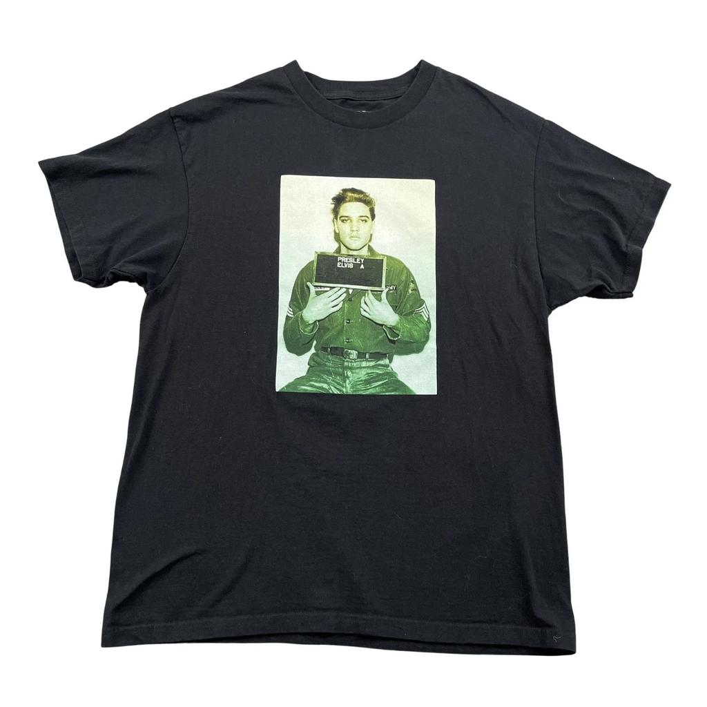 Elvis Presley Army T-Shirt Mens Large Black GI Blues Mug Shot
