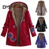 Lady Coat Zipper Plush Vintage Etnic Ciepła zimowa kurtka z kapturem