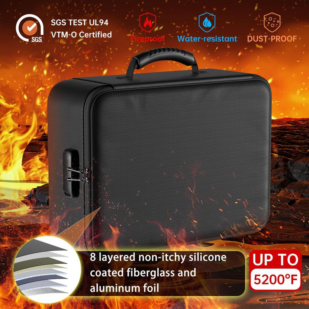 5200°F Heat-Resistant File Storage Container, Lockable Waterproof Fireproof File Box Large Capacity Box with Handle