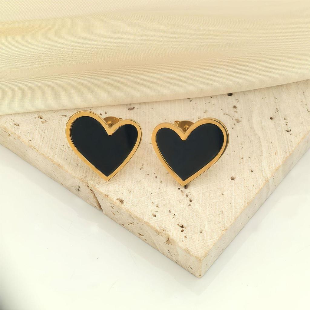 Heart-Shaped Cross-Border Oil Painting Drop Earrings - Luxury Stainless Steel Cartilage and Stud Style for Women