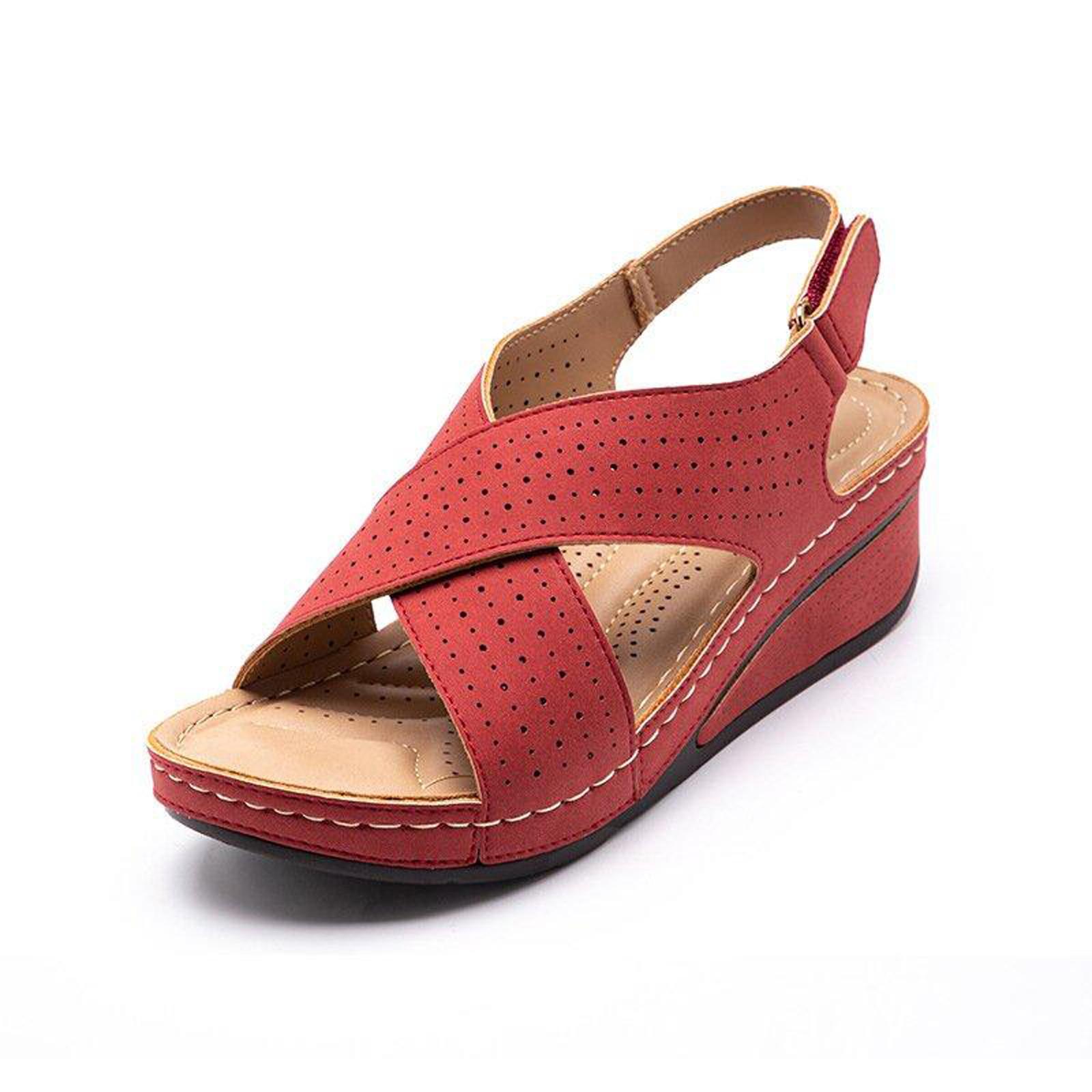 

Новые сандалии, однотонные сандалии на танкетке с толстой подошвой и круглым носком, пляжная обувь 40 красный