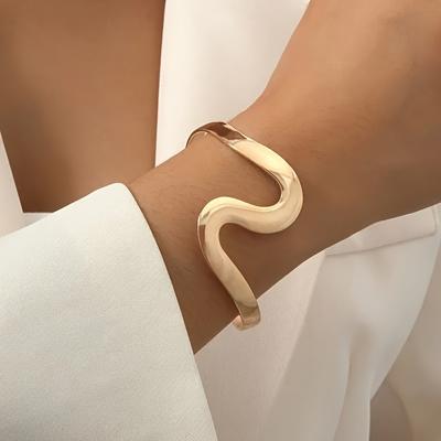 Iron Open Cuff Bracelet, Simple Punk Style Adjustable Bangle for Daily & Party Wear