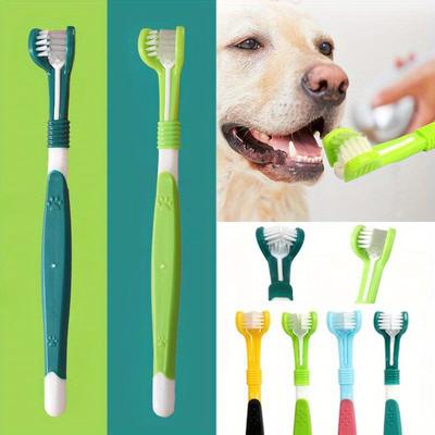 1 Pz Spazzolino per Animali Domestici a 3 Lati Spazzolino di Plastica per Cani Gatto Prodotti per la Pulizia Orale Cucciolo Gattino Strumento Pulizia Denti