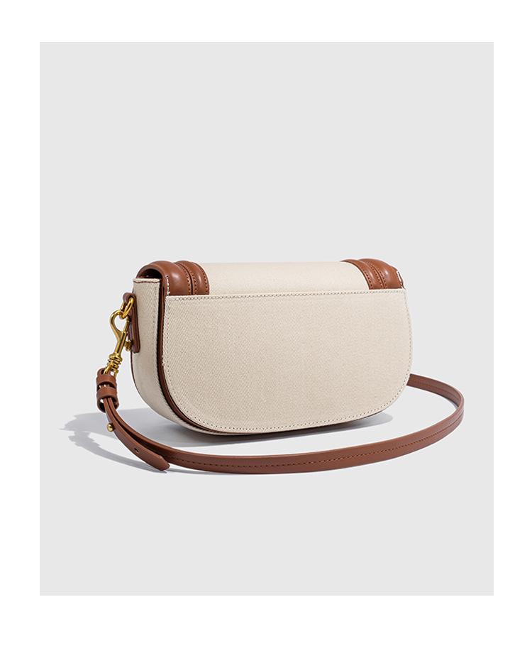 2024 Women's Color Block Saddle Bag: Fashionable Versatile Canvas with Wide Strap, Single Shoulder & Crossbody Style