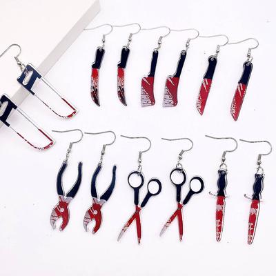 Terror Halloween Skull Earrings Funny Gothic Bloody Knife Acrylic Earrings for Women All Hallows' Day Jewelry Gifts