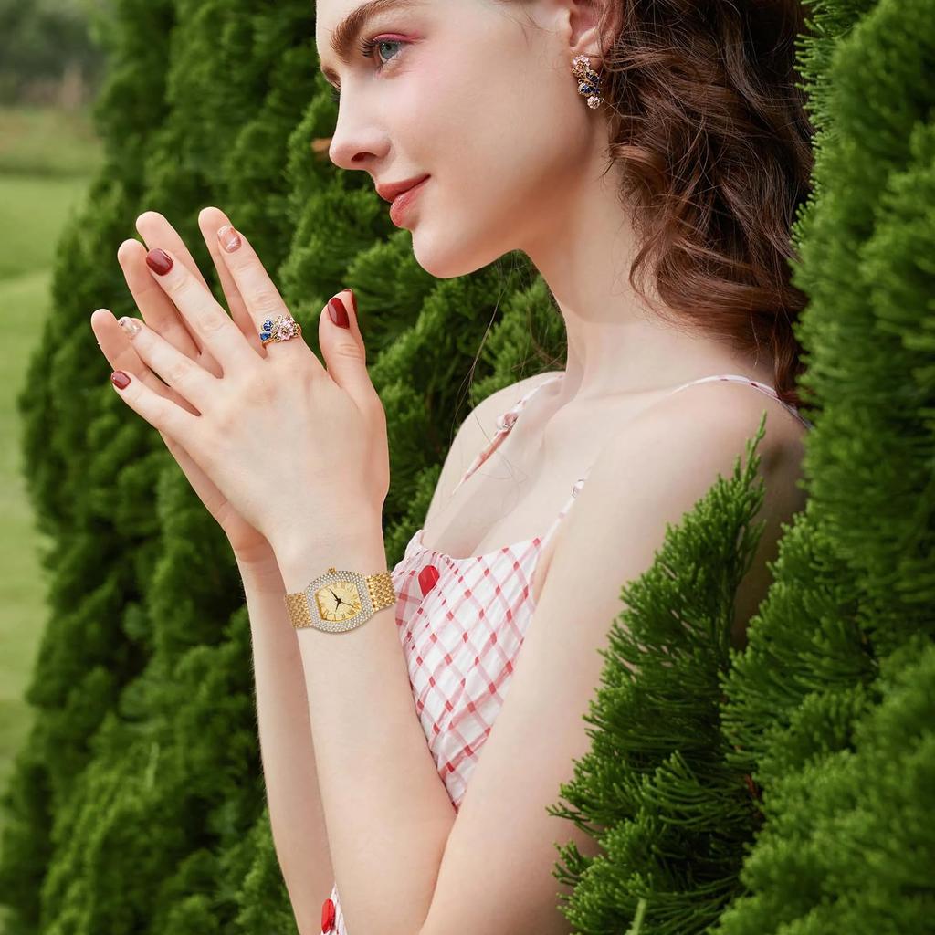 Herren-Gold-Analoguhr mit römischen Ziffern und wasserdichtem, funkelndem Edelstahlarmband für Freizeit und Business - Perfektes Geschenk für den Vater