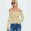 Top a maniche lunghe in pizzo popolare europeo e americano, aderente e leggermente trasparente, corto, sexy stile Spice Girl, monospalla, versatile, da indossare sotto