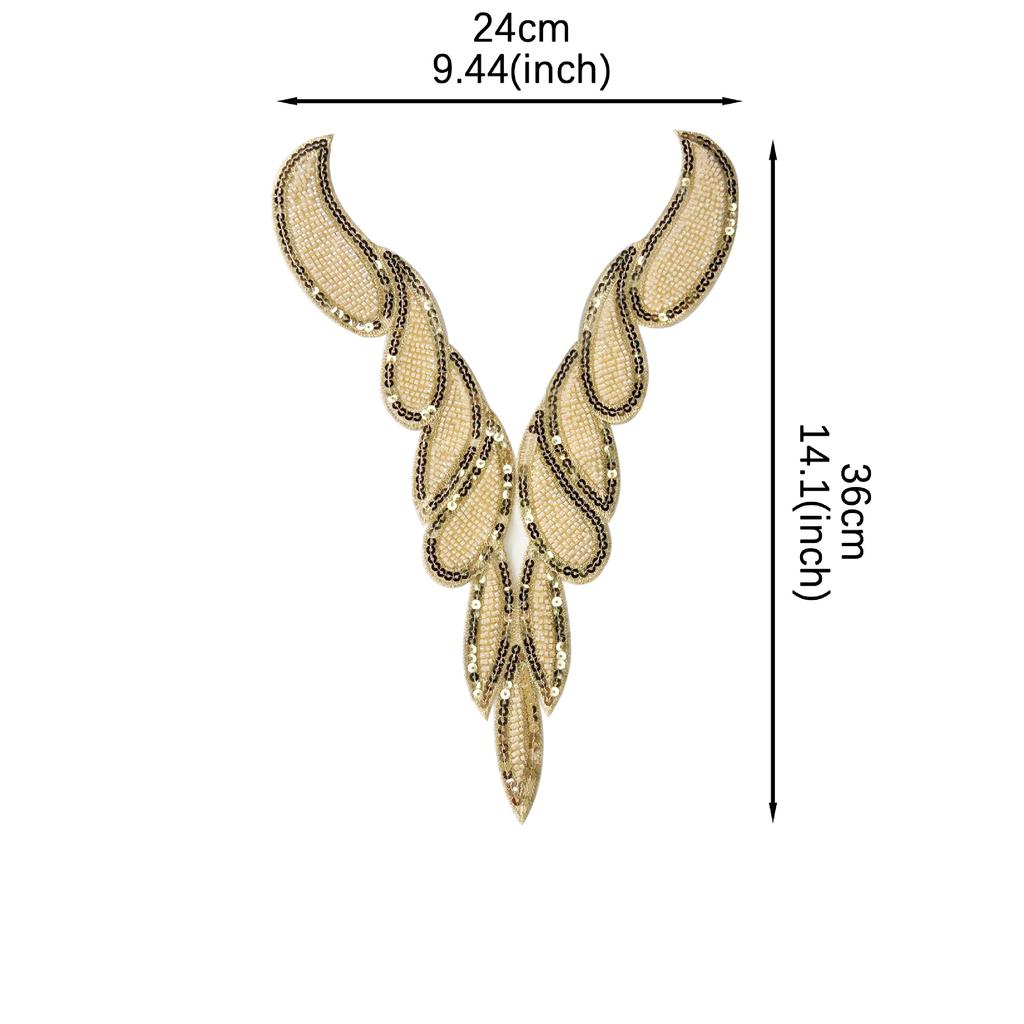 Gold Handmade Beads V-Neck Fake Collar Patch Clothing Dress Performance Clothing Decorative Front Collar Cloth Sticker Accessories