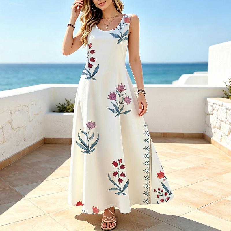 Women's Sleeveless Flowy Maxi Dress,Lightweight Fresh Vacation Style,Long Length for Casual Daily,Outdoor,Travel