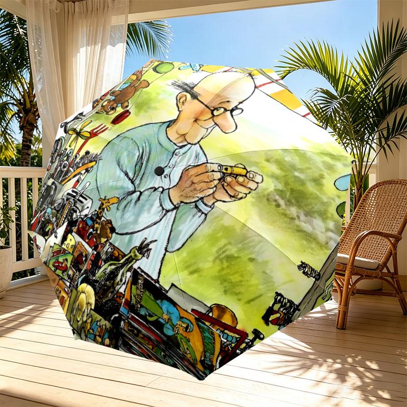 Pettersson und Findus Print Automatic Open Close Umbrella, Portable Foldable Umbrella, for Outdoor Commute Camping Trip, Ideal Birthday Gift