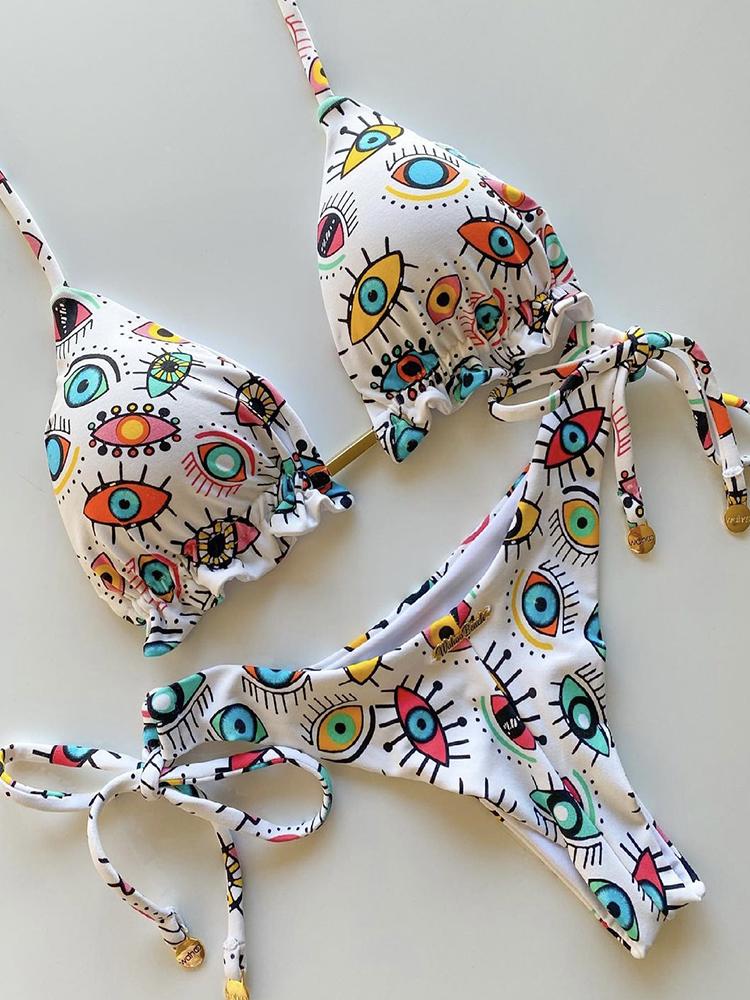 

2025 Комплект бикини Женская купальная одежда Пуш-ап Купальник Низ Принт Бразильский Бикини Купальный костюм Пляжная одежда L