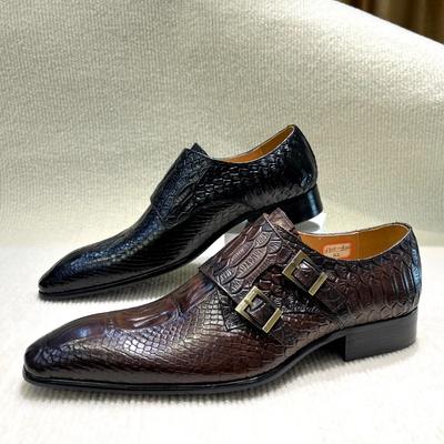 Mode Herren Italienische Echtleder Formelle Oxford Schuhe Python Krokodilmuster Knopfdetails für Büro Party Hochzeit Schuhe