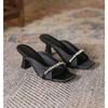 Spring and Summer Footwear Plus Size Open Toe Word with High-heeled Sandals and Rhinestone Slippers Women's Shoes