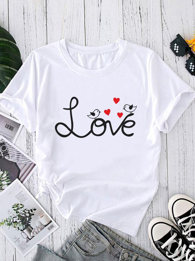 (Asian Size) O-neck Women's Top T Shirt Printed Short Sleeve T-shirts Style Letter Cute Fashion Female Casual Clothing Graphic Tee